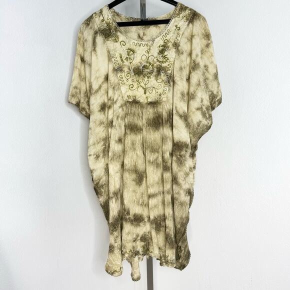 Boho Tie-Dye Embroidered Kaftan Green Fairy  Jain’s Made in India Free Size - Picture 1 of 11